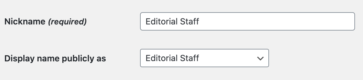 Editorial staff username in WordPress.