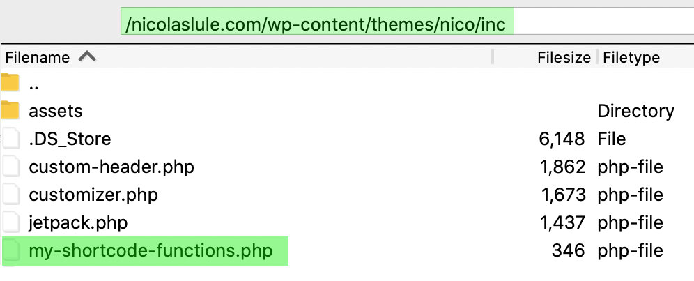 Custom shortcode file location in WordPress theme files.
